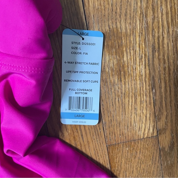 NWT DKNY Hot  Pink Two Piece Swimsuit Ruffle Plunge Large Bikini Tankini V-neck - Picture 9 of 13